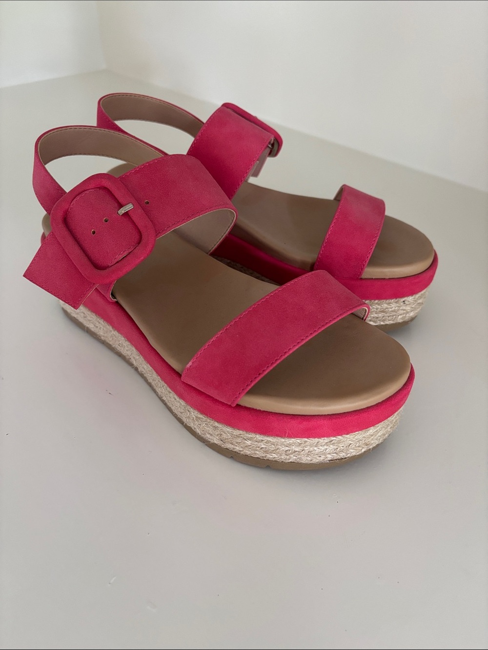 Michael Shannon Pink Suede Espadrille Platform Sandals